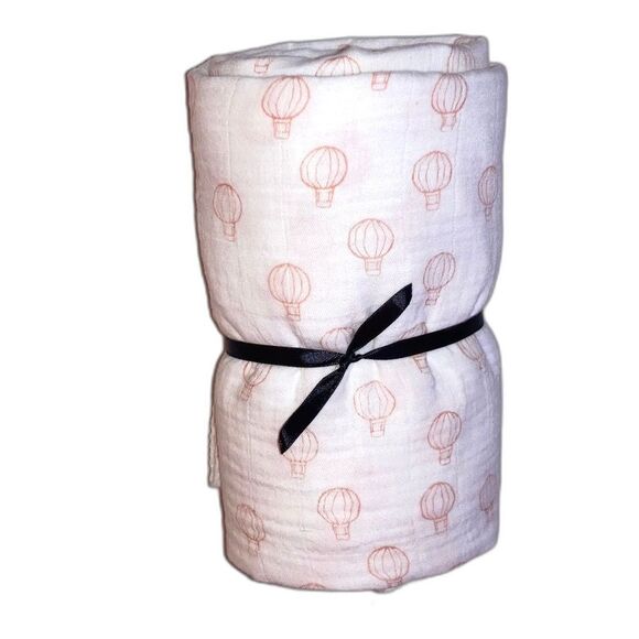 WHITEWRAP Muslin Swaddle Blanket Soft Cotton Little Orange Air Balloons 47 in - Picture 1 of 6
